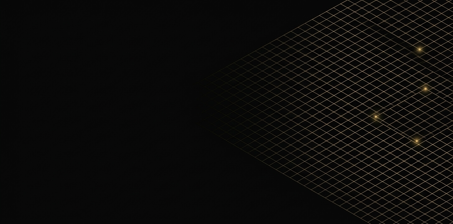 Isometric gold grid fading into darkness on a black background, representing the architectural foundation of AI-native WordPress development built from the ground up