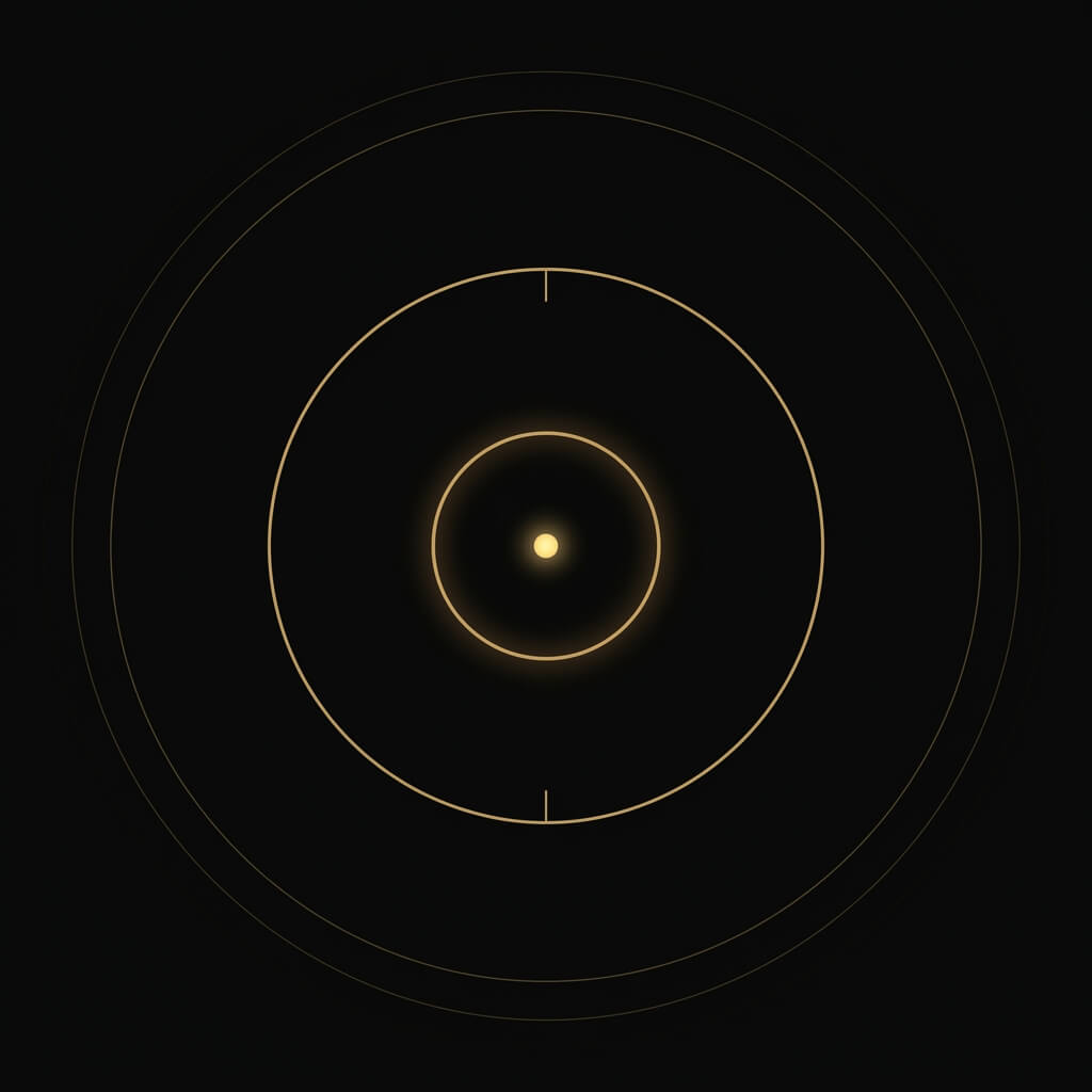Three concentric gold circles narrowing to a bright focal point on black background, representing the precision of passage-level content optimization for AI systems