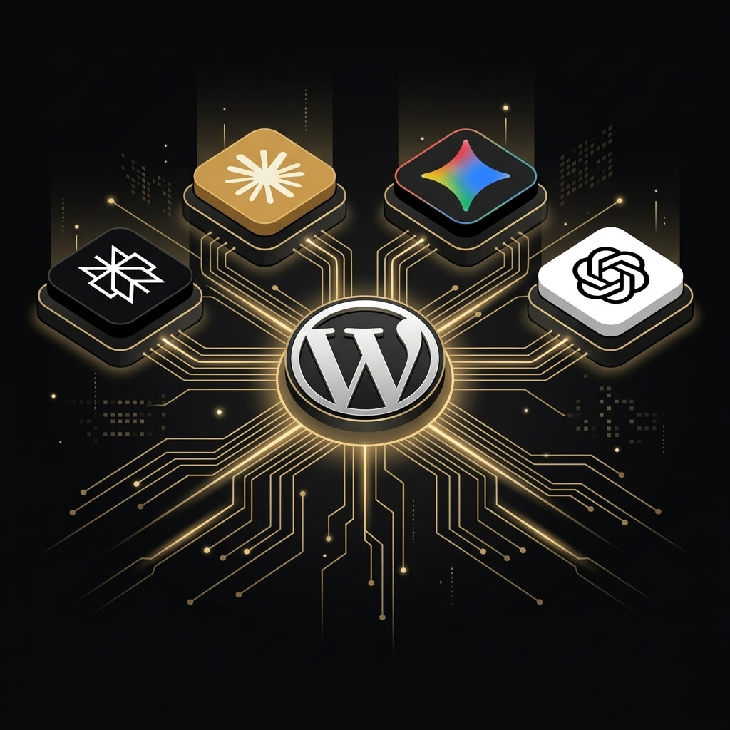 AI-native WordPress development concept showing dual-audience architecture for humans and AI systems